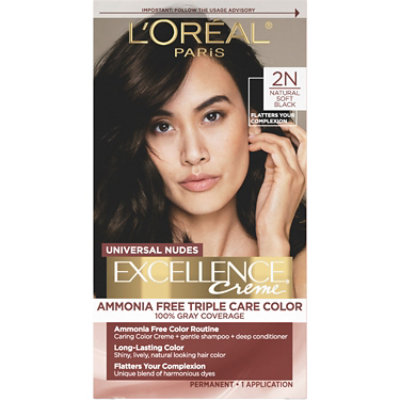 L'Oreal Paris Excellence Universal Nudes Permanent Hair Color 2N Natural Soft Black Kit - Each