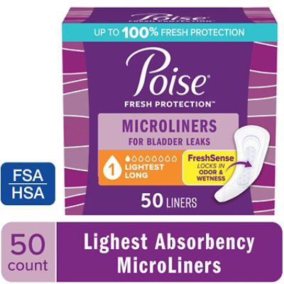 Poise Daily Microliners 1 Drop Absorbency Long Incontinence Panty Liners - 50 Count