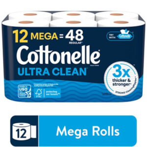 Cottonelle Ultra Clean Mega Toilet Paper Rolls 284 Sheets Per Roll - 12 Count