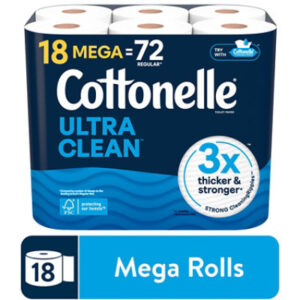 Cottonelle Ultra Clean Mega Toilet Paper Rolls 284 Sheets Per Roll - 18 Count