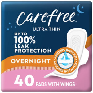 Carefree Pads Ultra Thin Overnight With Wings - 40 Count