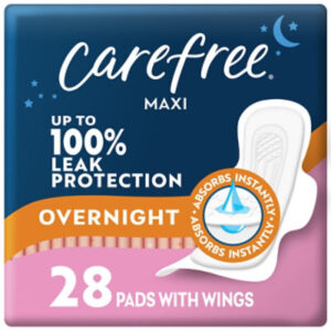 Carefree Pads Maxi Overnight With Wings - 28 Count