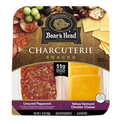 Boars Head Uncured Pepperoni Vermont Cheddar Snack Tray - 1.75 Oz.