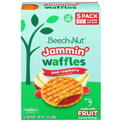 Beech-nut Jammin' Waffles With Fruit Filling Toddler Snack, Pear Raspberry - 5 Ct