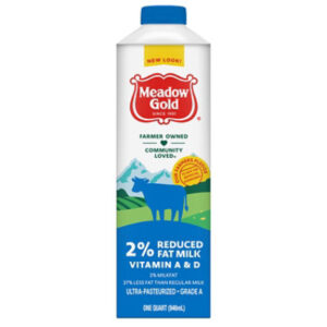 MEachdow Gold Milk 2% Reduced Fat ULiterra-pasteurized Quart Paper Carton Gable/tetra Top - Quart
