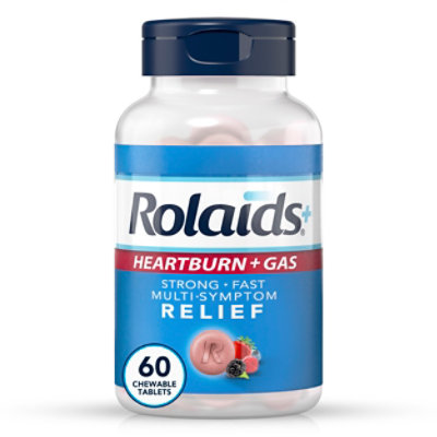 Rolaids Advanced Antacid Plus Anti-gas 60 Chewable Tablets, Assorted Berry, Heartburn And Gas Relief - 60 Count
