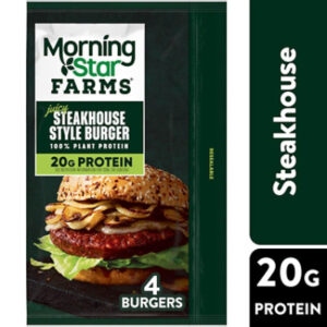 MorningStar Farms Plant Based Veggie Burgers Steakhouse Style Vegan Meat 4 Count - 16 Oz