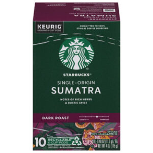 Starbucks K-cups Pods Dark Roast Ground Sumatra Coffee Box 10 Count - 4 Oz