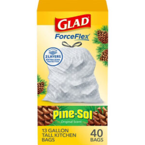 Glad Forceflex Tall Kitchen Drawstring Trash Bags 13 Gallon Pine-sol Original Scent 40 Count - 40 CT