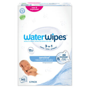 WaterWipes Sensitive Newborn & Baby Wipes 3-In-1 Cleans Cares Protects 99.9% Water Hypoallergenic -360 Count