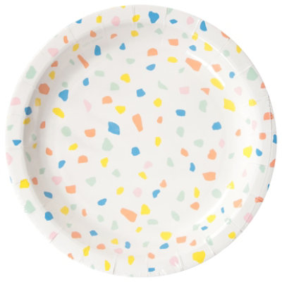 American Greetings White with Colorful Confetti Border 54" x 84" Plastic Table Cover - Each