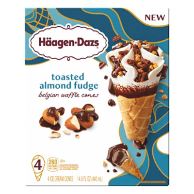 Haagen Dazs Toasted Almond Fudge Belgian Waffle Cones 4ct, 14.88 Fz - 14.88 FZ