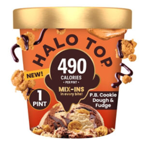 Halo Top Peanut Butter Cookie Dough and Fudge Lower Calorie Light Ice Cream Pint - 16 Fl. Oz.
