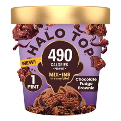 Halo Top Chocolate Fudge Brownie Lower Calorie Light Ice Cream Pint - 16 Fl. Oz.