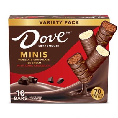 DOVE Vanilla & Chocolate Ice Cream Mini Dark Chocolate Ice Cream Bars - 10 Count
