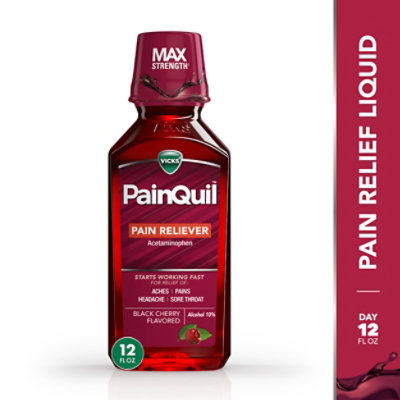 Vicks Painquil Pain Reliever, Pain Relief Liquid, 1000mg Acetaminophen, Black Cherry Flavored, - 12 FZ