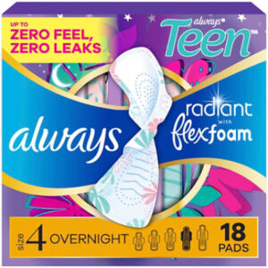 Always Radiant Pads Overnight Wing - 18 CT