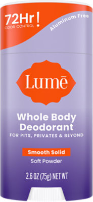 Lume Whole Body Womens Deodorant Smooth Solid Stick Aluminum Free Soft Powder - 2.6oz