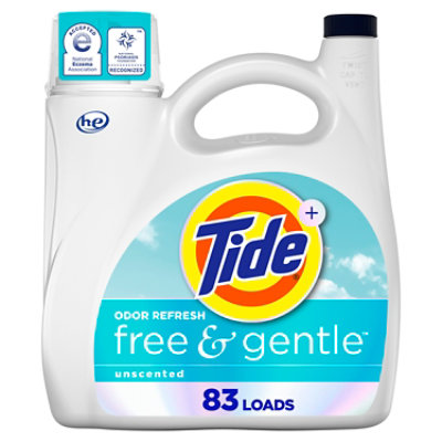 Tide He Liquid Laundry Detergent Plus Odor Fresh, Free & Gentle, Unscented - 117 Oz