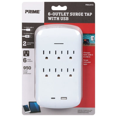 6 Outlet 950 Joule Surge Tap W/1 Usb C And 1 Usb A - EA