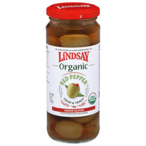 Lindsay Organic Greek Green Olives Stuffed With Red Pepper - 6 OZ