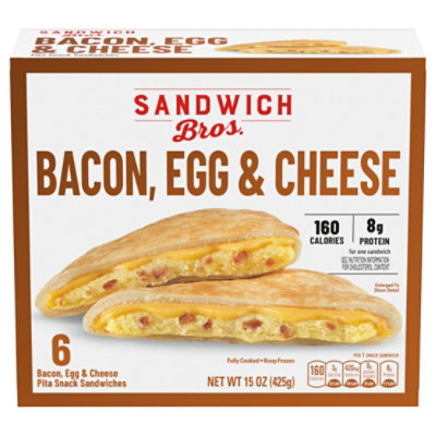 Sandwich Bros Bacon, Egg And Cheese, Frozen Breakfast Sandwich, 6 Count, 15 Oz - 15 OZ