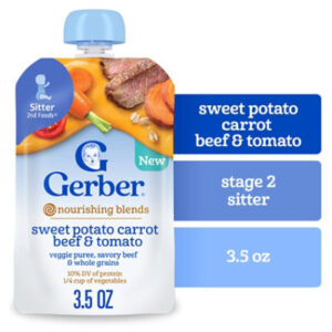 Gerber Nourishing Blends Sweet Potato Carrot Beef And Tomato Veggie Puree, Savory Beef And Whole Gra - 3.5 OZ