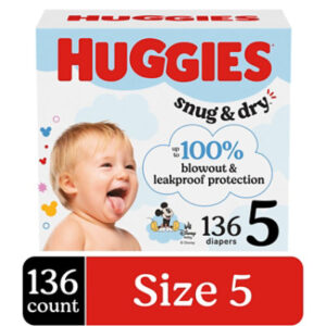 Huggies Snug & Dry Baby Diapers, Size 5 (27 lbs) - 136 Count