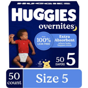 Huggies Overnites Nighttime Baby Diapers, Size 5 (27 lbs) - 50 Count
