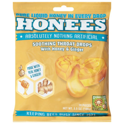 Honees Honey Ginger Drops Bag 3.5 Oz - 20 CT