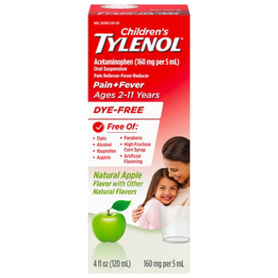 Children's Tylenol Dye Free Suspension Liquid Natural Apple Flavor 4fz - 4 FZ