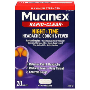 Mucinex Max Strength Rapid Clear Nighttime Headache Cough & Fever Caplets - 20 Count