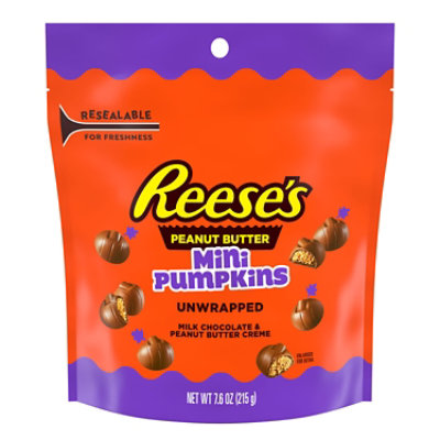 REESE'S Unwrapped Milk Chocolate Peanut Butter Creme Mini Pumpkins Halloween Candy Bag - 7.6 Oz