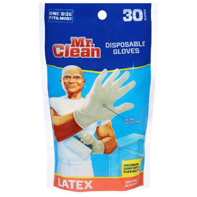 Mr. Clean Disposable Latex Gloves, One Size Fits All - 30 Ct. - 30 CT